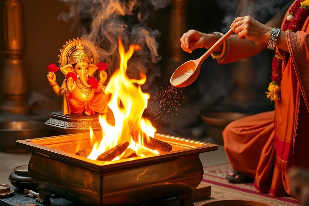 Ganapati Homa réalisé en Inde pour accompagner les nouveaux départs